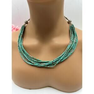 Turquoise Multi-Strand Necklace w/ Tibetan Silver Beads – 22” Boho Tribal